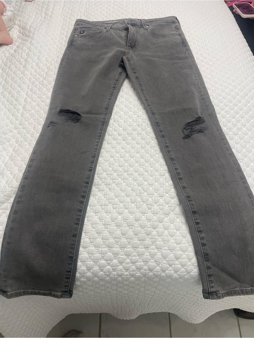 Ag Adriano Goldschmied Straight Leg Distressed Gray Jeans